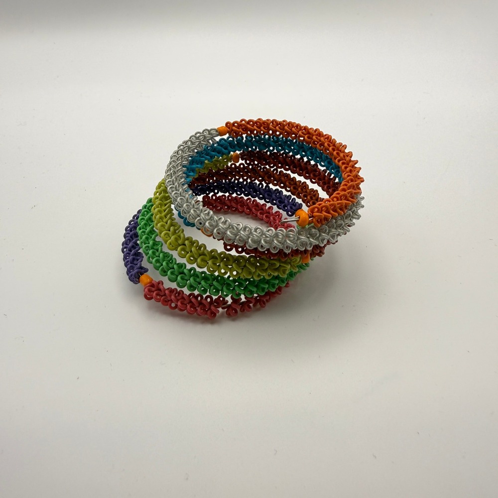Multicolor Memory Wire Wrap Bracelet Rainbow Beaded‎ Coil Jewelry Rave